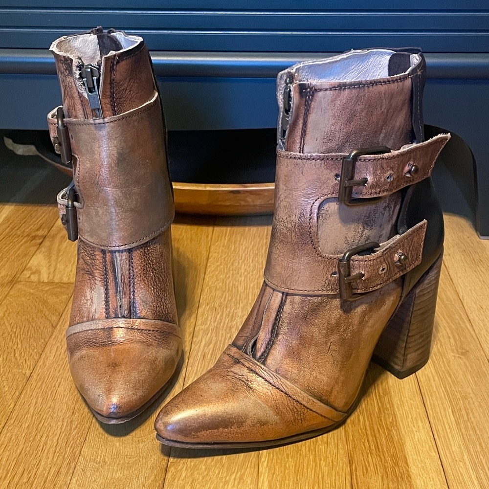 Metallic Bronze / Brown Leather Ankle Boots